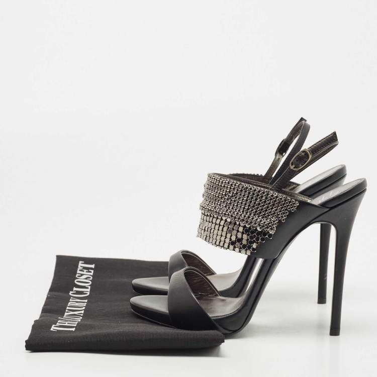 Pre Owned Giuseppe Zanotti Black Leather Coline Embellished Ankle Strap Sandals Size 37.5