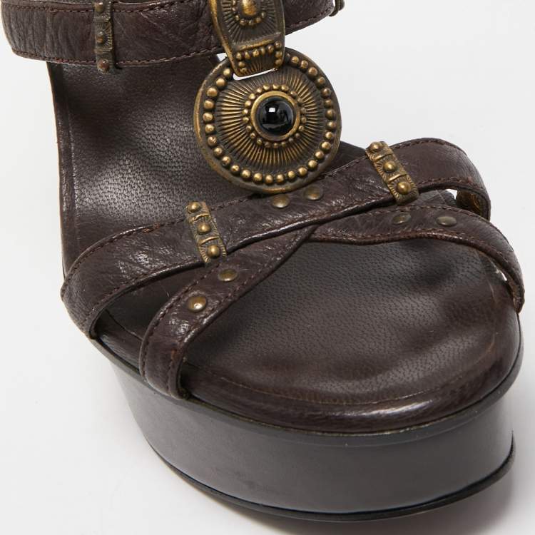 مملوكة مسبقًا Giuseppe Zanotti Brown Leather  Ankle Strap Sandals Size 38.5