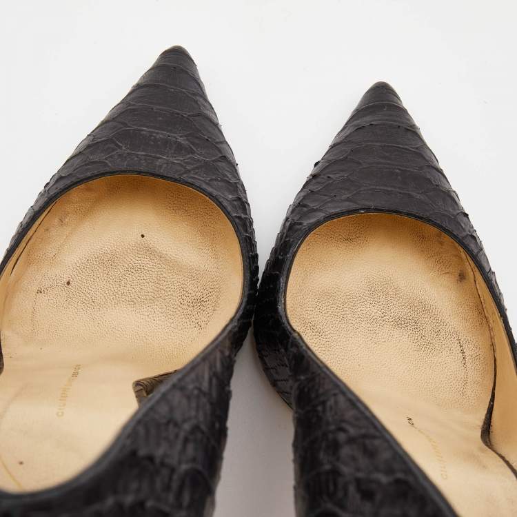 Pre Owned Giuseppe Zanotti Black Python Embossed Leather Pointed Toe Pumps Size 39.5