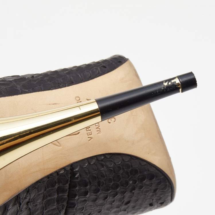 Pre Owned Giuseppe Zanotti Black Python Embossed Leather Pointed Toe Pumps Size 39.5