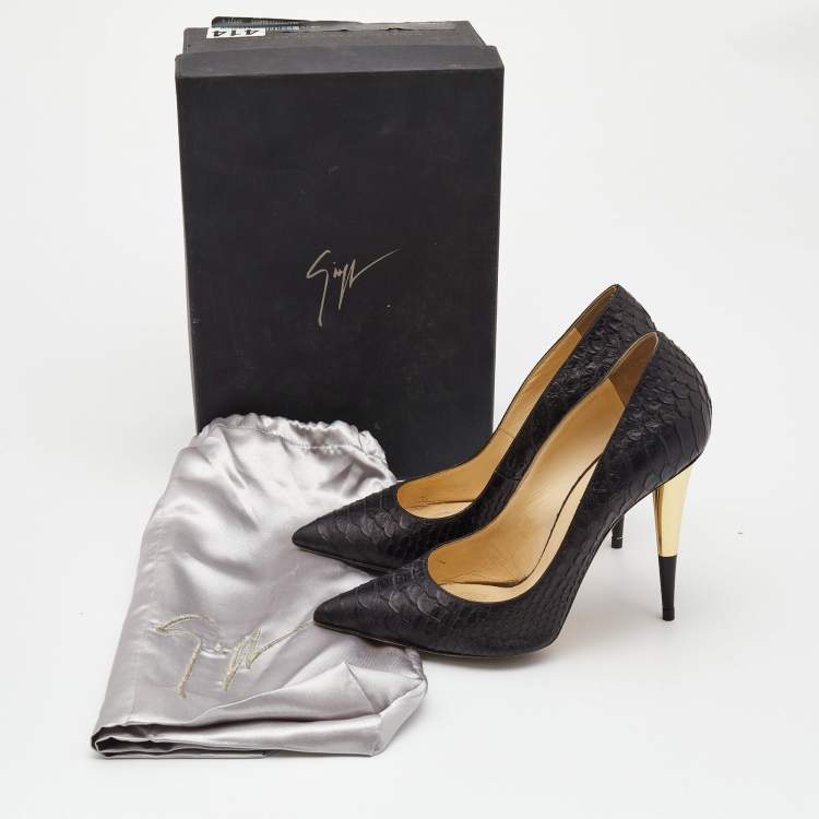 Pre Owned Giuseppe Zanotti Black Python Embossed Leather Pointed Toe Pumps Size 39.5