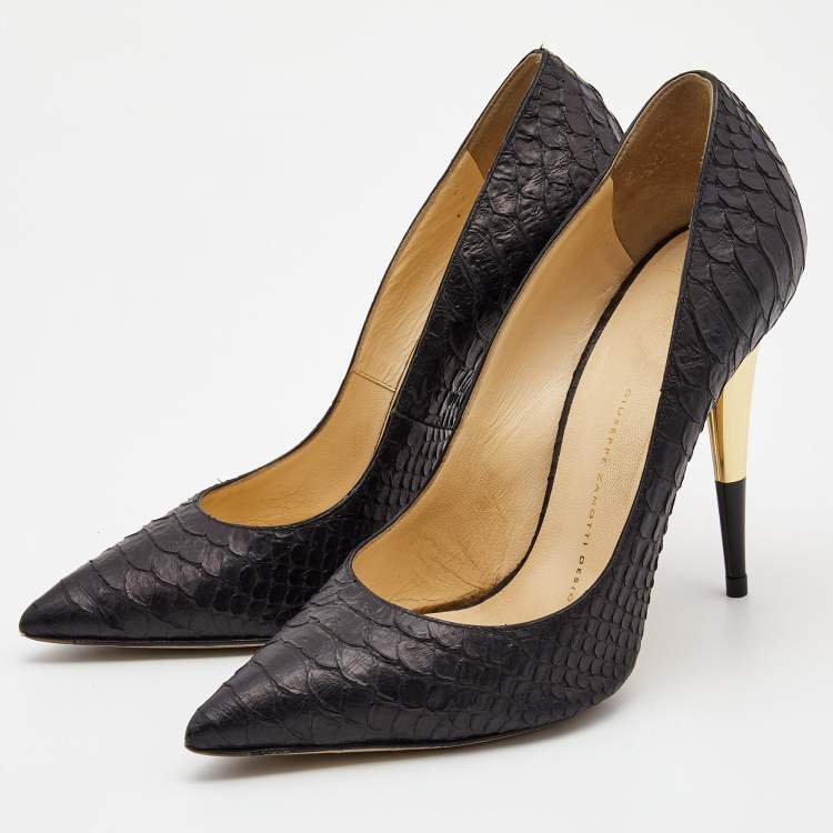 Pre Owned Giuseppe Zanotti Black Python Embossed Leather Pointed Toe Pumps Size 39.5