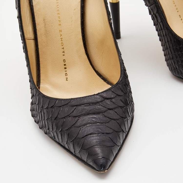 Pre Owned Giuseppe Zanotti Black Python Embossed Leather Pointed Toe Pumps Size 39.5