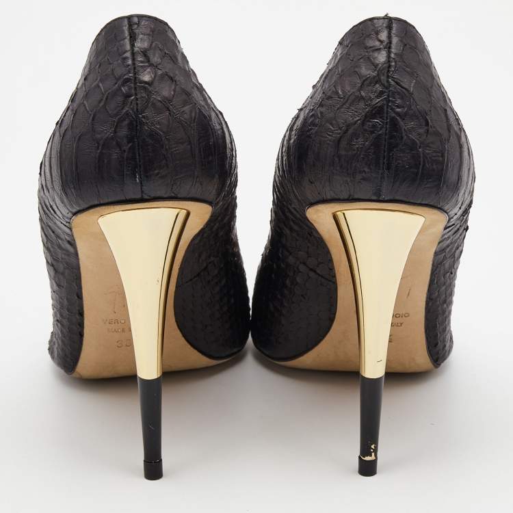 Pre Owned Giuseppe Zanotti Black Python Embossed Leather Pointed Toe Pumps Size 39.5