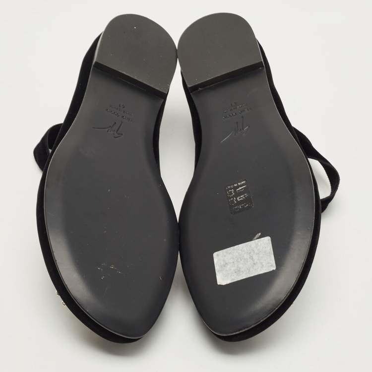 Pre Owned Giuseppe Zanotti Black Velvet Giorgia Crystal Embellished Ankle Wrap Ballet Flats Size 41