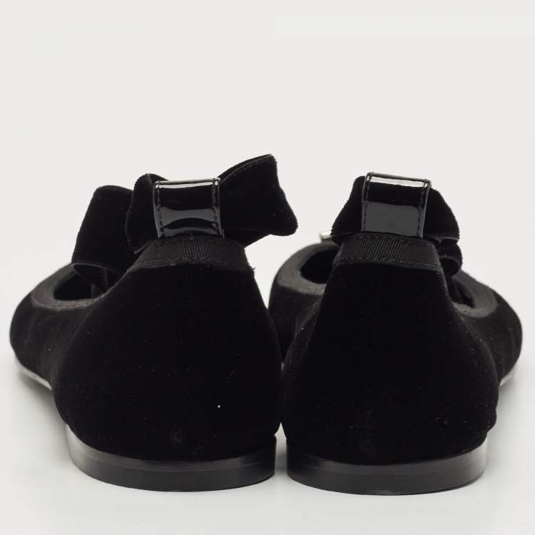 Pre Owned Giuseppe Zanotti Black Velvet Giorgia Crystal Embellished Ankle Wrap Ballet Flats Size 41