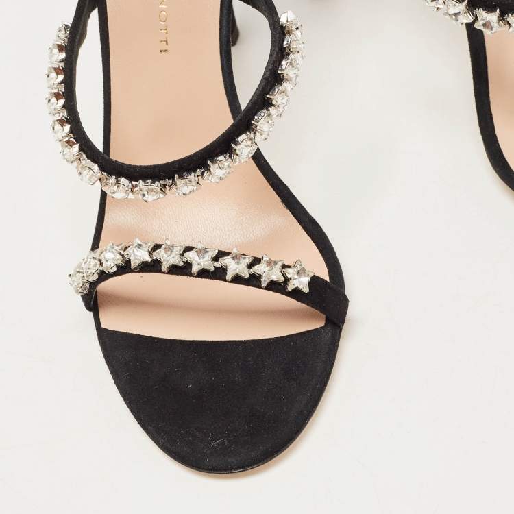 Pre Owned Giuseppe Zanotti Black Suede Star Crystal Harmony Sandals Size 37