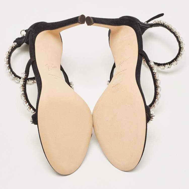 Pre Owned Giuseppe Zanotti Black Suede Star Crystal Harmony Sandals Size 37
