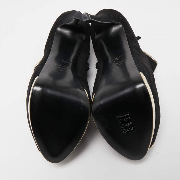 Pre Owned Giuseppe Zanotti Black Suede and Leather Ankle Boots Size 40