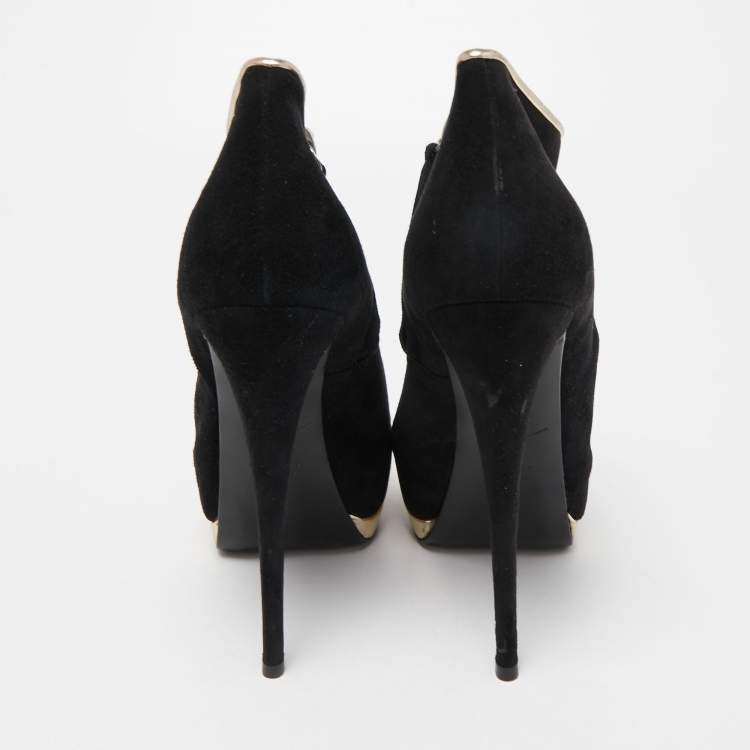 Pre Owned Giuseppe Zanotti Black Suede and Leather Ankle Boots Size 40