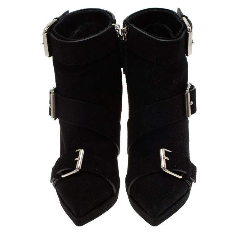 Pre Owned Giuseppe Zanotti Black Buckled Suede Platform Ankle Boots Size 38