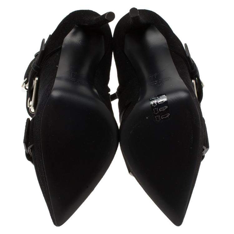 Pre Owned Giuseppe Zanotti Black Buckled Suede Platform Ankle Boots Size 38