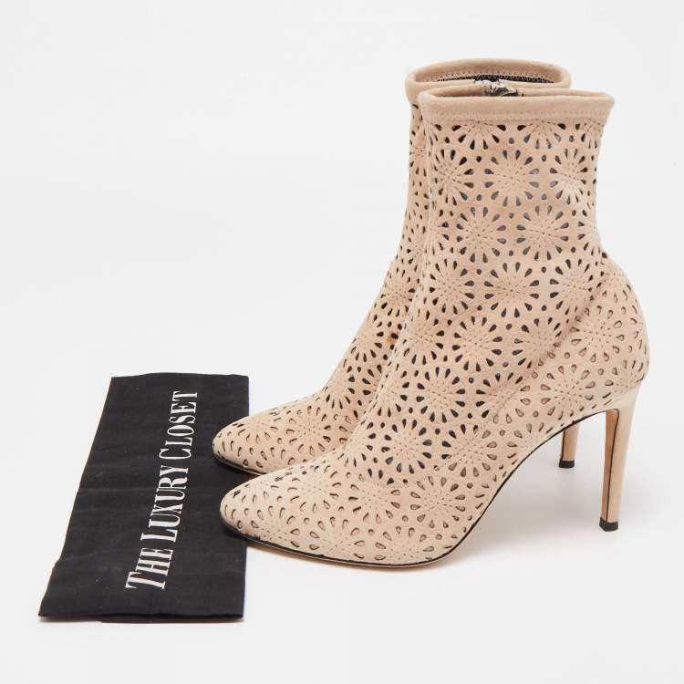 Pre Owned Giuseppe Zanotti Beige Suede Ankle Boots Size 38