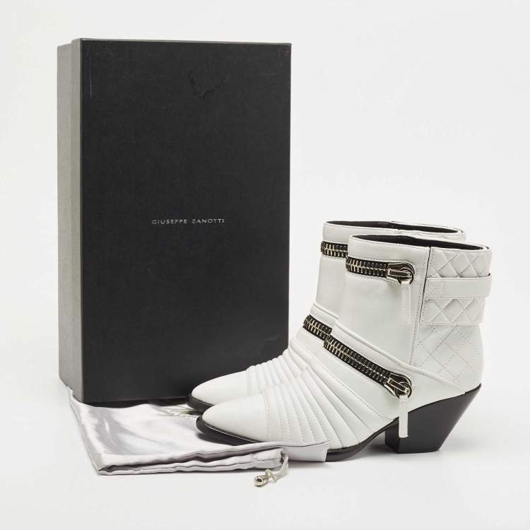 Pre Owned Giuseppe Zanotti White Leather Olinda Ankle Boots Size 39