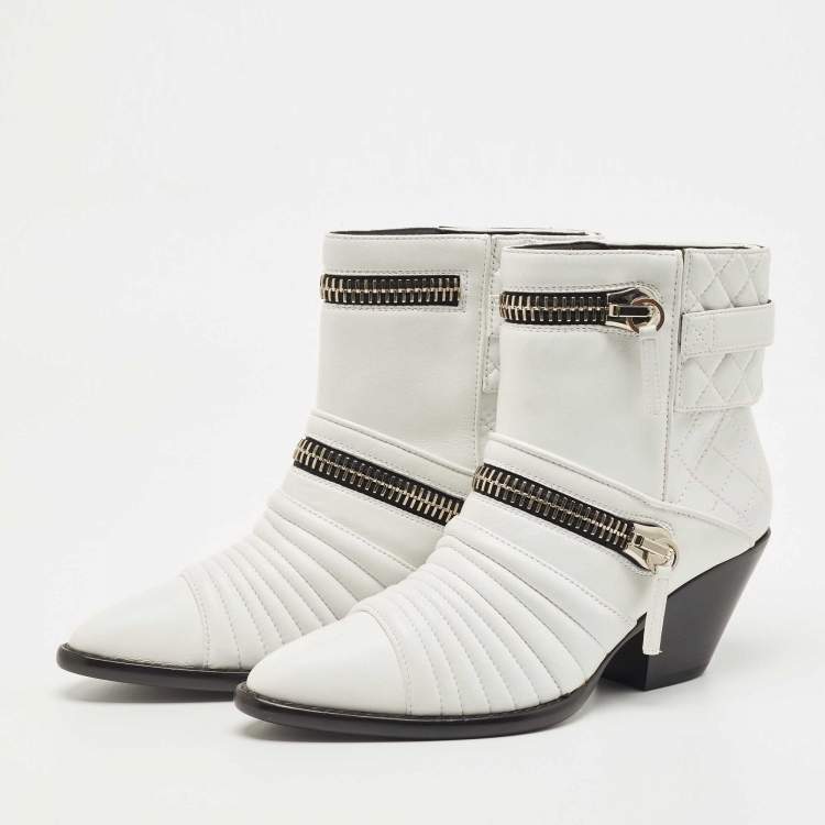 Pre Owned Giuseppe Zanotti White Leather Olinda Ankle Boots Size 39