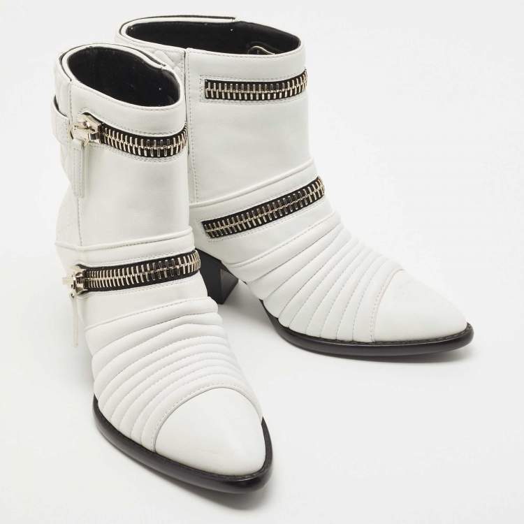 Pre Owned Giuseppe Zanotti White Leather Olinda Ankle Boots Size 39
