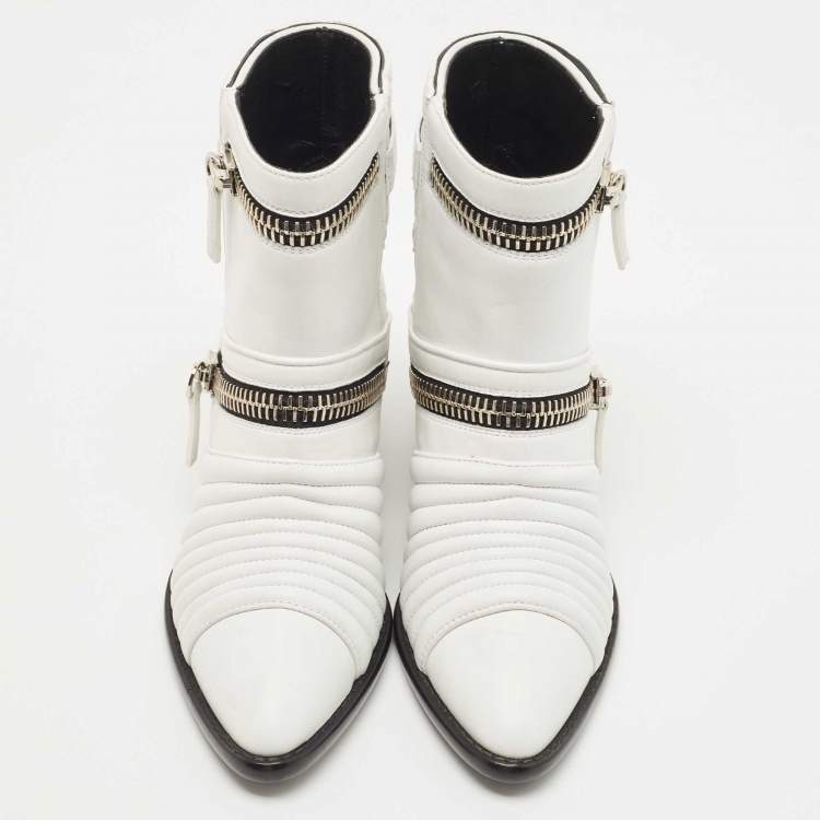Pre Owned Giuseppe Zanotti White Leather Olinda Ankle Boots Size 39