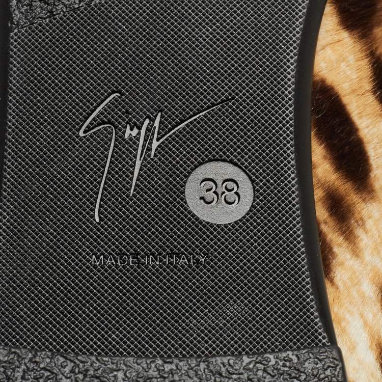 Pre Owned Giuseppe Zanotti Brown/Beige Leopard Calf Hair Knee Length Boots Size 38