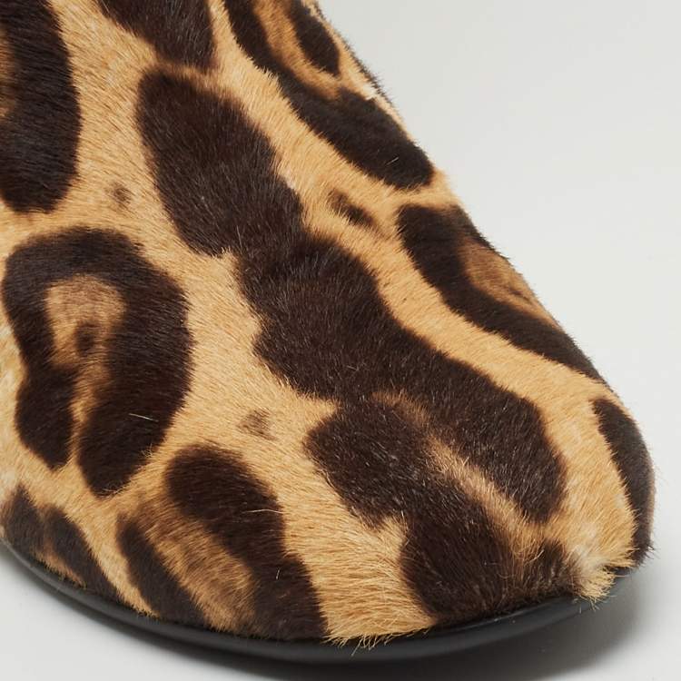 Pre Owned Giuseppe Zanotti Brown/Beige Leopard Calf Hair Knee Length Boots Size 38