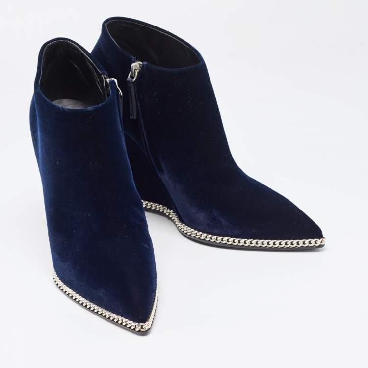 Pre Owned Giuseppe Zanotti Navy Blue Chain Link Ankle Boots Size 41