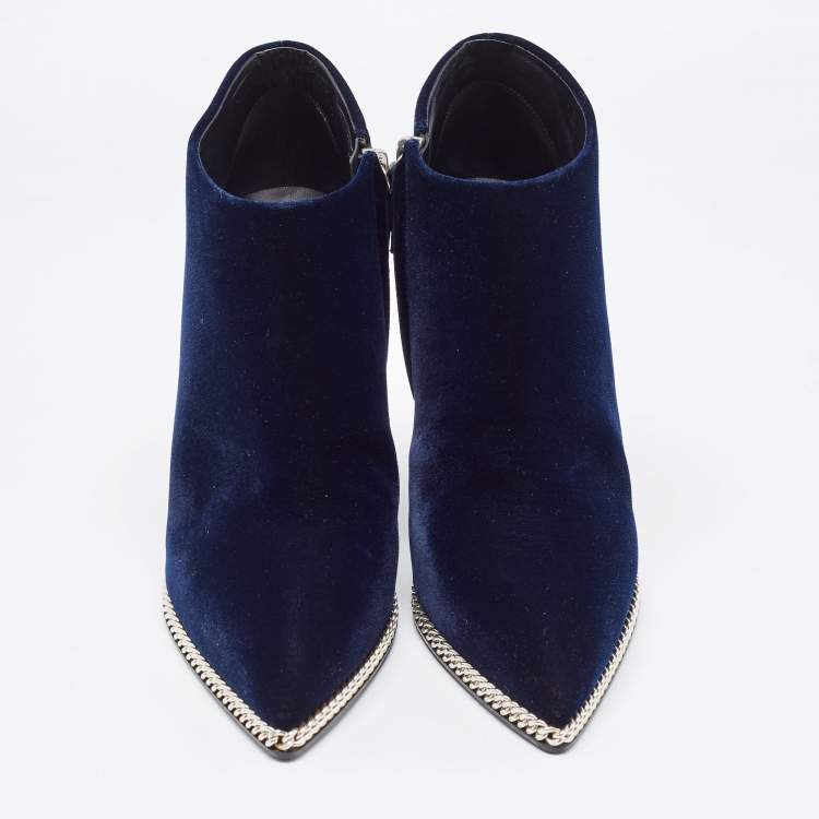 Pre Owned Giuseppe Zanotti Navy Blue Chain Link Ankle Boots Size 41