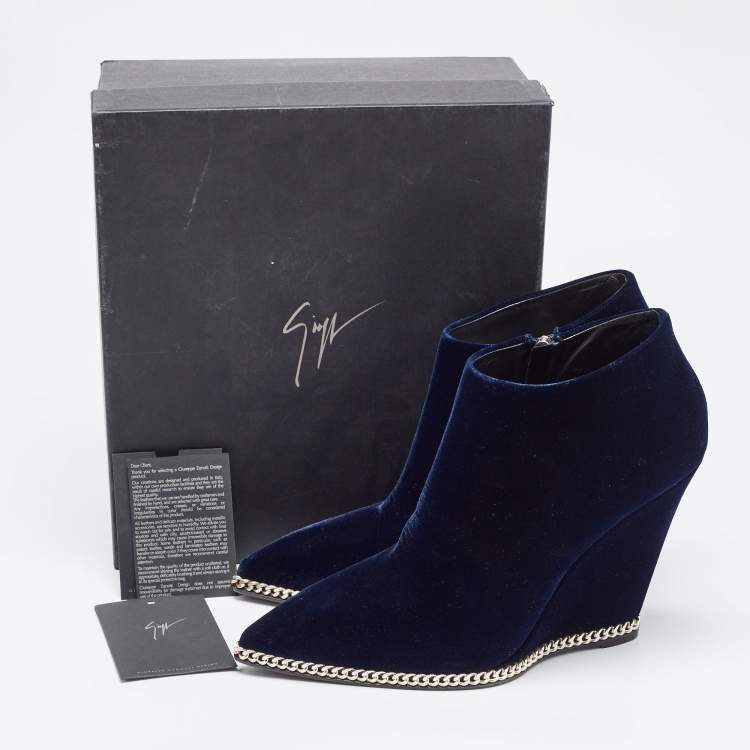 Pre Owned Giuseppe Zanotti Navy Blue Chain Link Ankle Boots Size 41