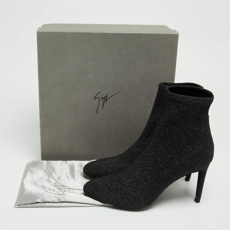Pre Owned Giuseppe Zanotti Black Glitter Fabric Ankle Boots Size 41