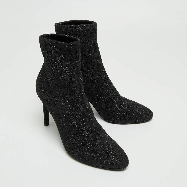 Pre Owned Giuseppe Zanotti Black Glitter Fabric Ankle Boots Size 41