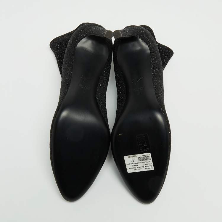 Pre Owned Giuseppe Zanotti Black Glitter Fabric Ankle Boots Size 41