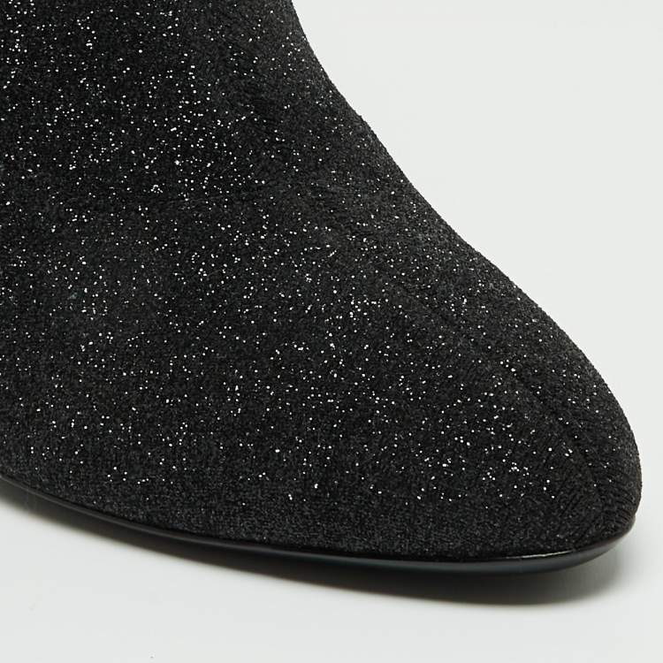 Pre Owned Giuseppe Zanotti Black Glitter Fabric Ankle Boots Size 41