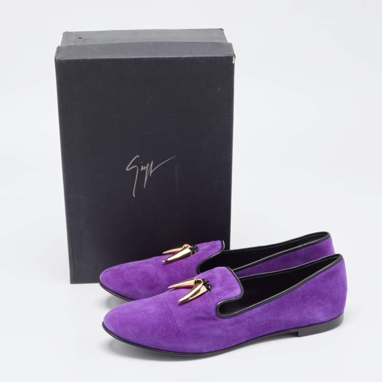 Pre Owned Giuseppe Zanotti Purple Suede Kevin Shark Tooth Tassel Smoking Slippers Size 41