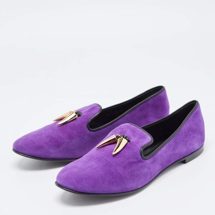 Pre Owned Giuseppe Zanotti Purple Suede Kevin Shark Tooth Tassel Smoking Slippers Size 41