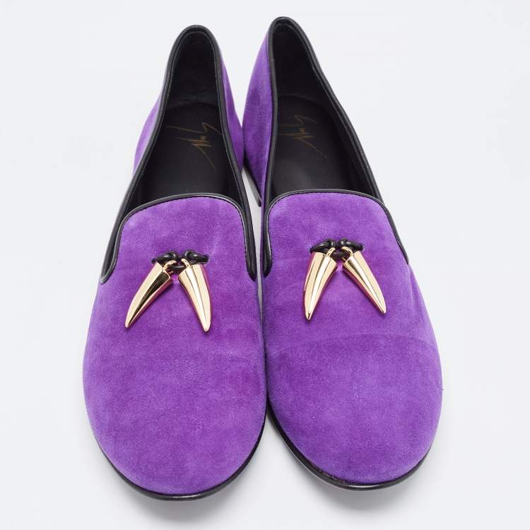 Pre Owned Giuseppe Zanotti Purple Suede Kevin Shark Tooth Tassel Smoking Slippers Size 41