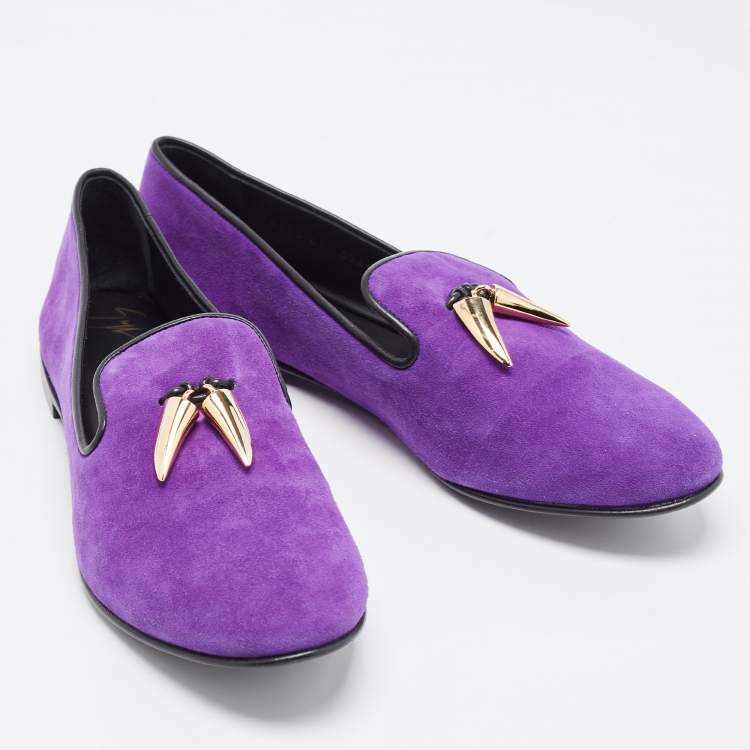 Pre Owned Giuseppe Zanotti Purple Suede Kevin Shark Tooth Tassel Smoking Slippers Size 41