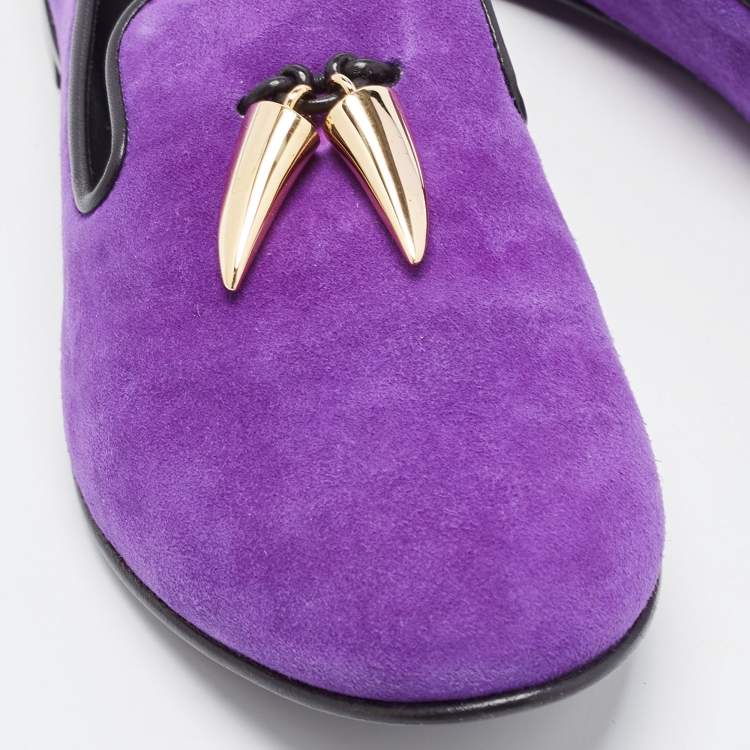 Pre Owned Giuseppe Zanotti Purple Suede Kevin Shark Tooth Tassel Smoking Slippers Size 41
