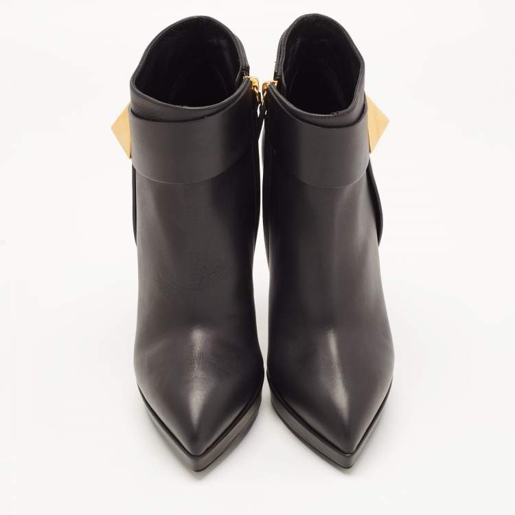 Pre Owned Giuseppe Zanotti Black Leather Emy Stud Ankle Boots Size 41