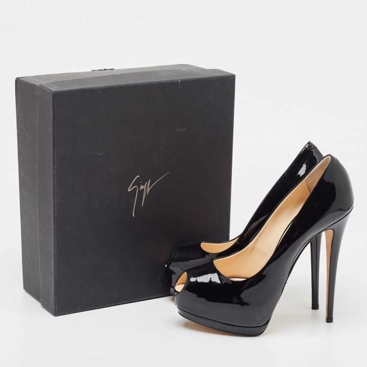 مملوكة مسبقًا Giuseppe Zanotti Black Leather Peep Toe Platform Pumps Size 41
