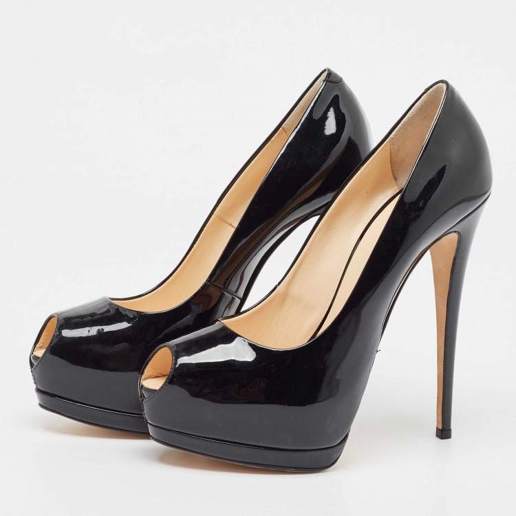 مملوكة مسبقًا Giuseppe Zanotti Black Leather Peep Toe Platform Pumps Size 41
