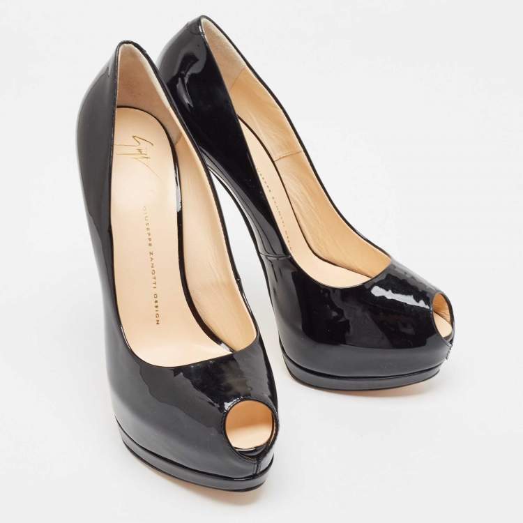 مملوكة مسبقًا Giuseppe Zanotti Black Leather Peep Toe Platform Pumps Size 41