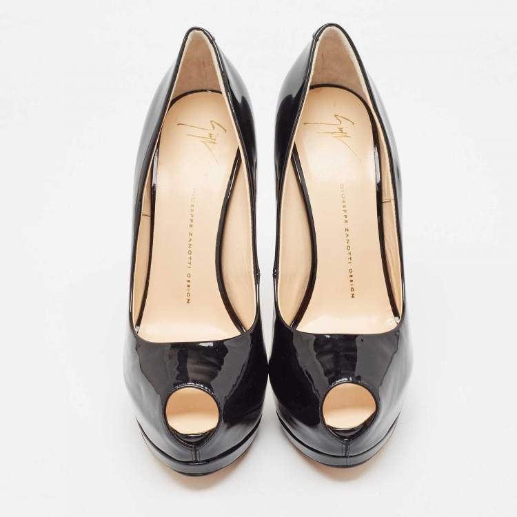 مملوكة مسبقًا Giuseppe Zanotti Black Leather Peep Toe Platform Pumps Size 41