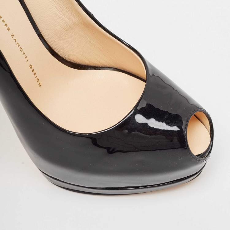 مملوكة مسبقًا Giuseppe Zanotti Black Leather Peep Toe Platform Pumps Size 41