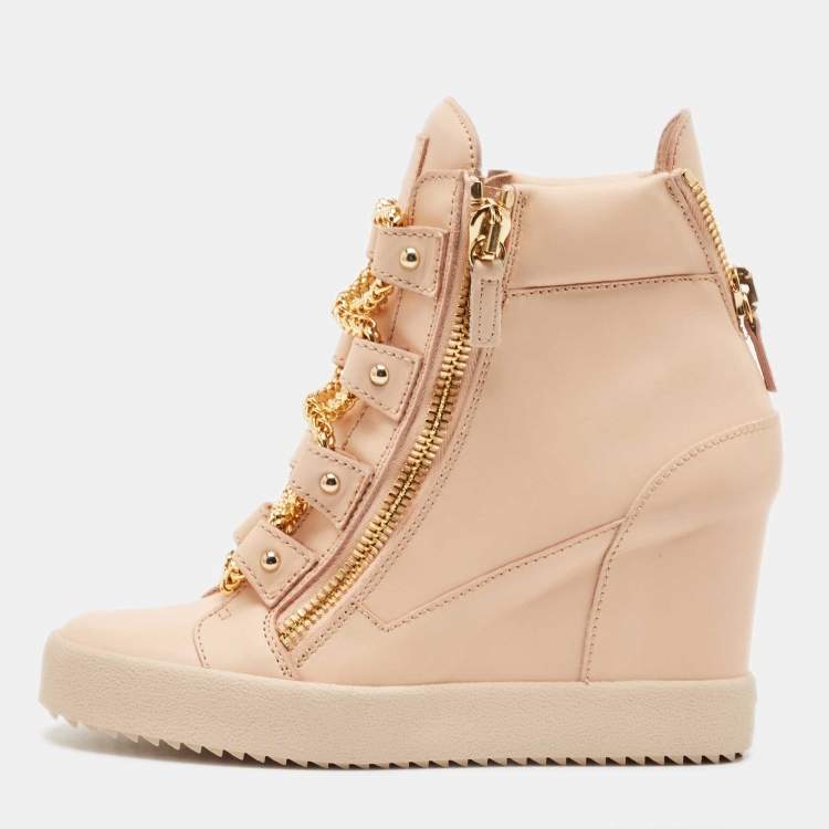 Open Disco Wedge Sneaker In Calfskin With Metallic Band 85mm for Woman in  White/gold | Valentino US