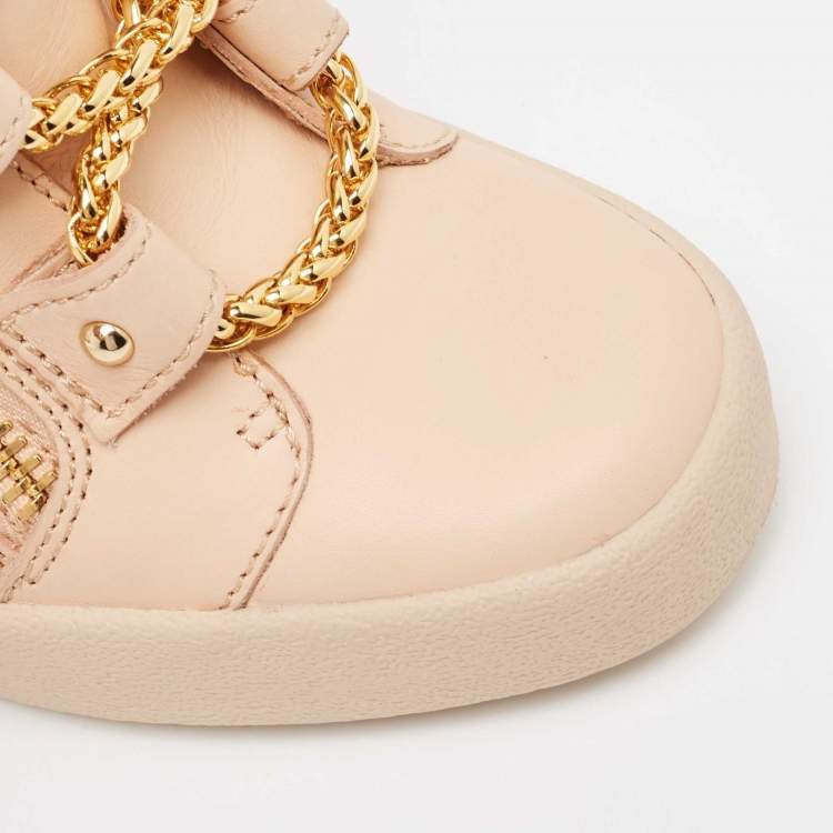 Pre Owned Giuseppe Zanotti Beige Leather Chain Detail High Top Wedge Sneakers Size 41
