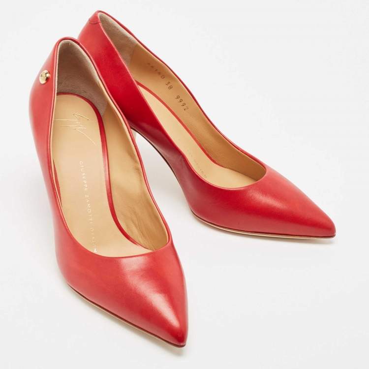 Pre Owned Giuseppe Zanotti Red Leather Pointed Toe Pumps Size 38