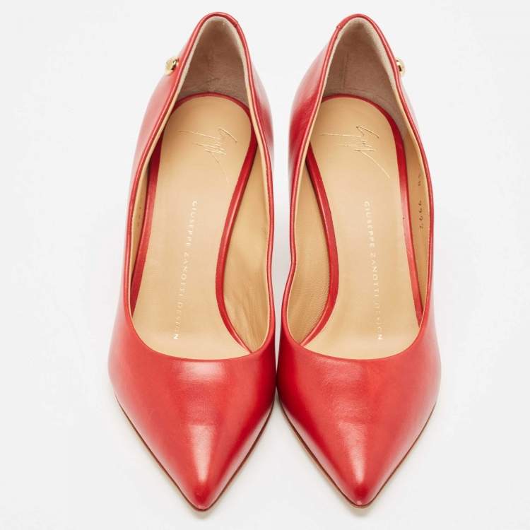Pre Owned Giuseppe Zanotti Red Leather Pointed Toe Pumps Size 38