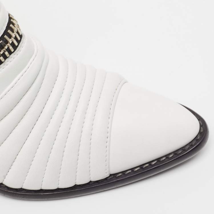 Pre Owned Giuseppe Zanotti White Quilted Leather Ankle Boots Size 37.5