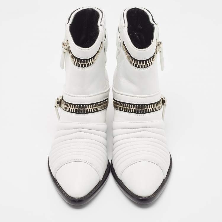Pre Owned Giuseppe Zanotti White Quilted Leather Ankle Boots Size 37.5