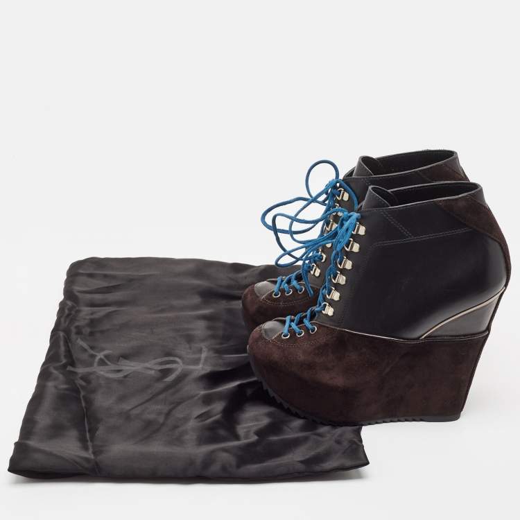 Pre Owned Giuseppe Zanotti Multicolor Suede and Leather Wedge Ankle Length Boots Size 35.5