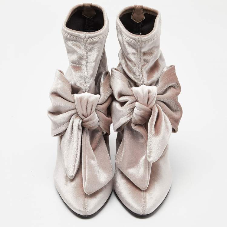 Pre Owned Giuseppe Zanotti Light Pink Velvet Bow Stretch Ankle Booties Size 38