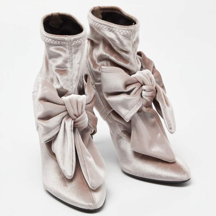 Pre Owned Giuseppe Zanotti Light Pink Velvet Bow Stretch Ankle Booties Size 38
